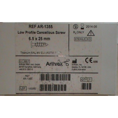 Parafuso esponjoso de baixo perfil Arthrex AR-1355 6.5 x 25 mm titânio